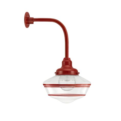 Primary Schoolhouse Gooseneck Light, 400-Barn Red, Large Clear Glass, Triple Painted Band, G13 Gooseneck Arm
